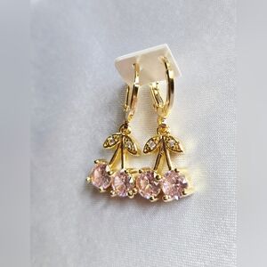 Pretty Bird Gold and Pink Cherry Earrings
